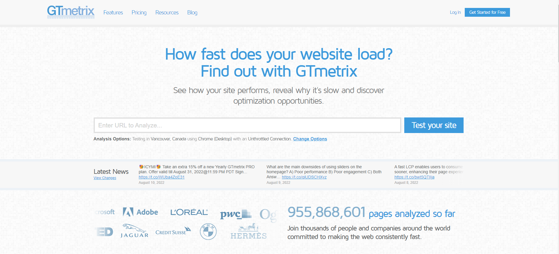 Website Speed Optimization Tool: GTMetrix