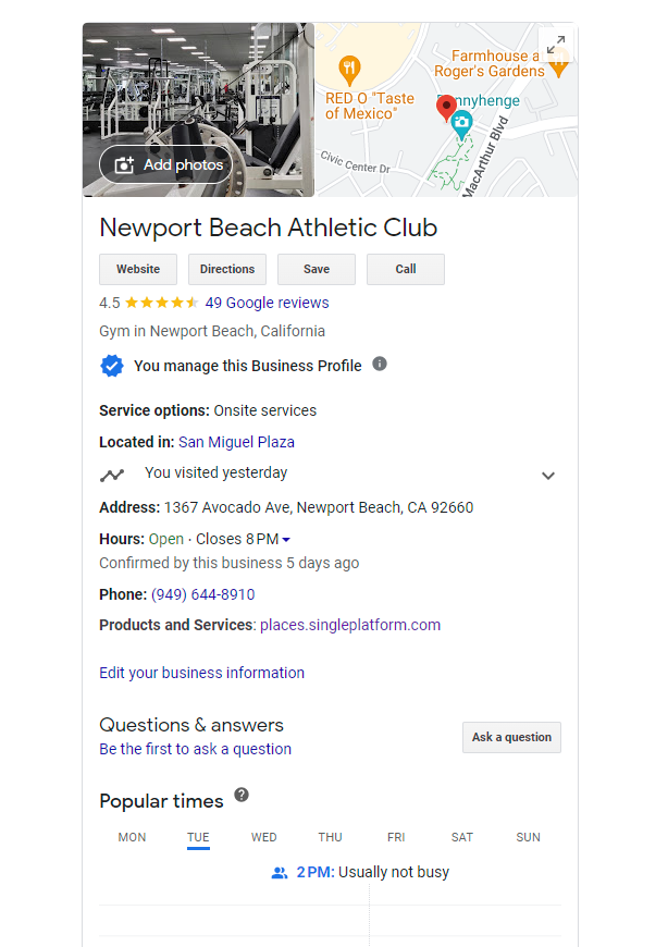 Google Business Profile Listing Page
