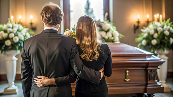 Couple Mourning at Funeral Service.